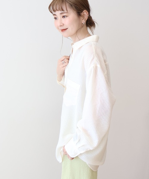 ブラウス シャツ 「夏SALE／手洗い可」シアーシャドーストライプブラウス レディース 夏SALE／手洗い可】シアーシャドーストライプブラウス（シャツ
