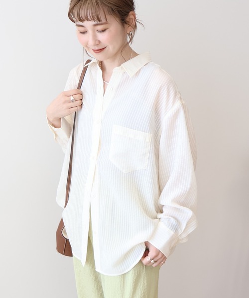 ブラウス シャツ シャドーストライプシアーシャツ レディース AMERICAN HOLIC ブラウス シャツ シャドーストライプオーバー