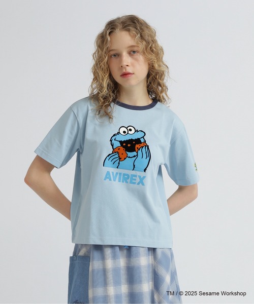tシャツ 「SESAME STREET meets AVIREX」RINGER T-SHIRT レディース SESAME STREET tシャツ 「SESAME meets AVIREX」RINGER T-SHIRT