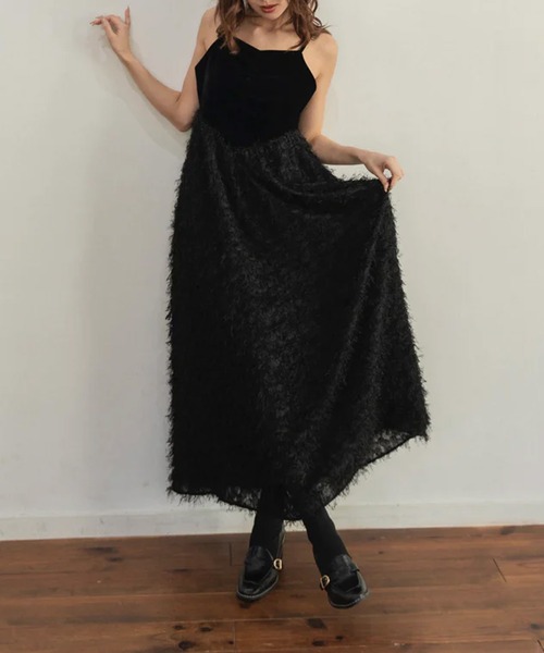 ワンピース ranclic volume dress RANCLIC ワンピース バックリボンフリンジジャカードドレス