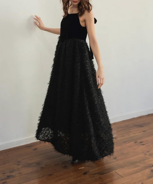 ワンピース ranclic volume dress RANCLIC ワンピース バックリボンフリンジジャカードドレス