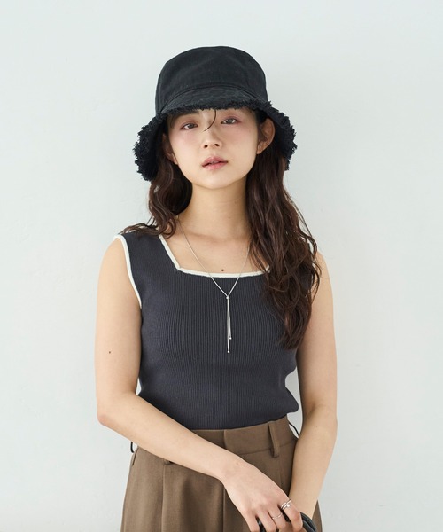 ベージュ バケットハット フリンジエッジ mil 帽子 ハット フリンジエッジ バケットハット レディース