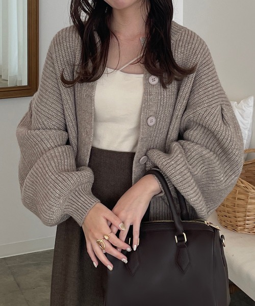 「JUNOAH」 ニットカーディガン FREE ライトブラウン レディース_画像9