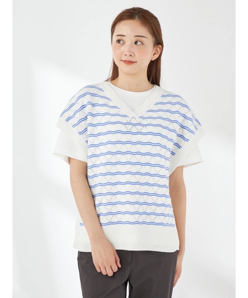 ベスト ジレ 透かし編みベスト レディース