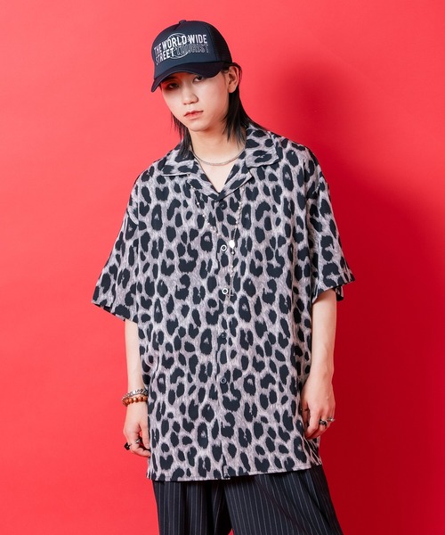 シャツ 半袖 a.p.o.v. レオパードビッグシルエット開襟シャツ メンズ