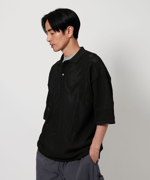 新品 H BEAUTY&YOUTH ニットポロシャツ S メンズ ブラック H＞ソリッドウール 2B ニットポロシャツ