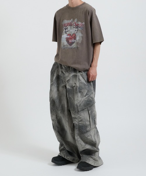 Perushu カーゴパンツ フェードクラッシュシェルカーゴパンツ メンズ