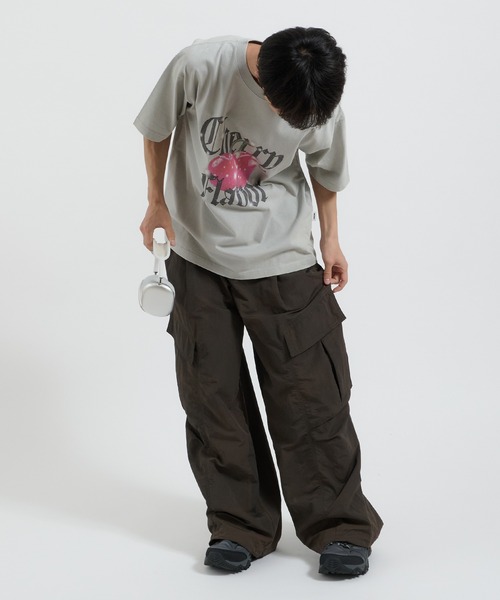 Perushu ワイドパンツ カーゴパンツ フェードクラッシュシェルカーゴ