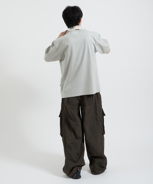 Perushu ワイドパンツ カーゴパンツ フェードクラッシュシェルカーゴ