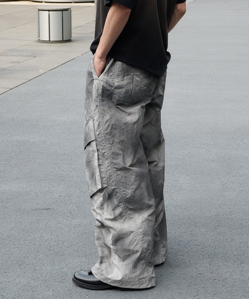 Perushu カーゴパンツ フェードクラッシュシェルカーゴパンツ メンズ