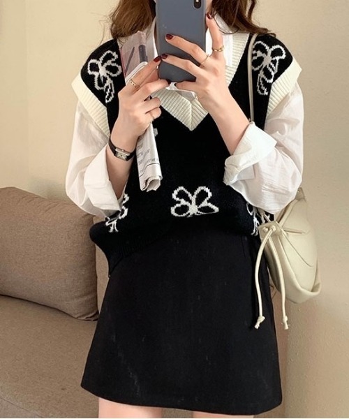 「SONA」 「misssumey」Vネックニット FREE ブラック レディース_画像6