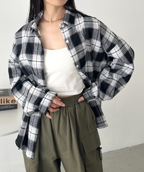 CLEA ブラウス シャツ ルーズシルエットチェックネルシャツ レディース
