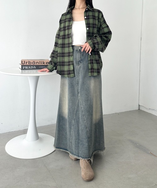 CLEA ブラウス シャツ ルーズシルエットチェックネルシャツ レディース