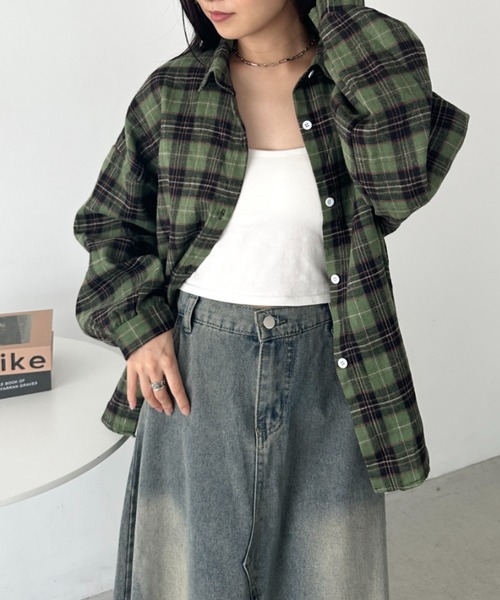 CLEA ブラウス シャツ ルーズシルエットチェックネルシャツ レディース