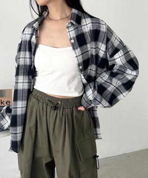 CLEA ブラウス シャツ ルーズシルエットチェックネルシャツ レディース