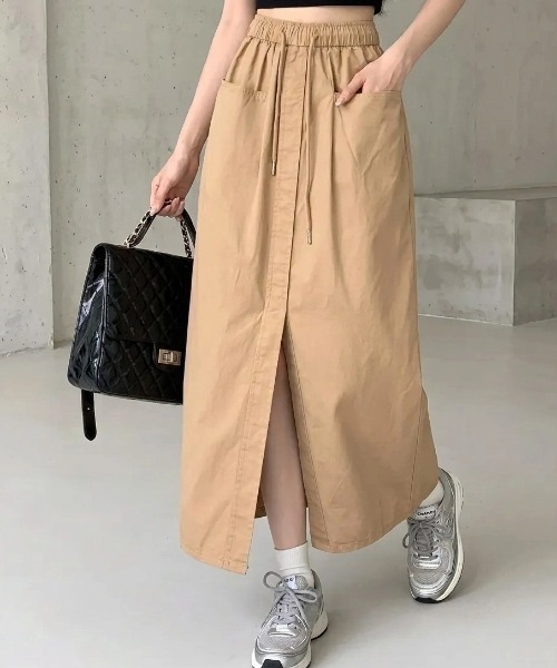 cammie ロング スカート ポケット付きフロントスリットスカート