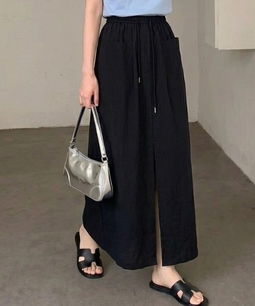 cammie ロング スカート ポケット付きフロントスリットスカート