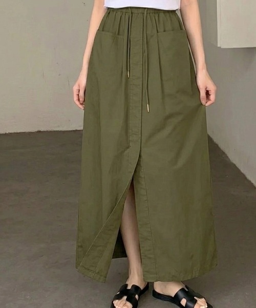 cammie ロング スカート ポケット付きフロントスリットスカート