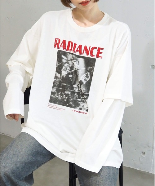 ビンテージ BISBIS クロップド ロンT 未使用! tarp_objects tiptop tシャツ ヴィンテージフォト重ね着風BIGロンT レディース