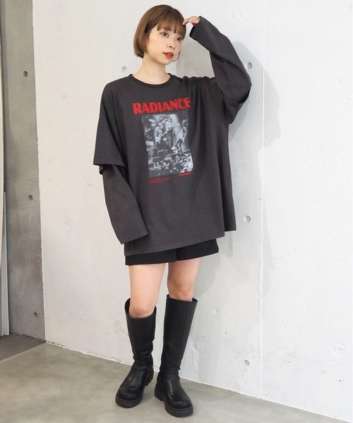 tiptop（ティップトップ） tシャツ ヴィンテージフォト重ね着風BIGロン