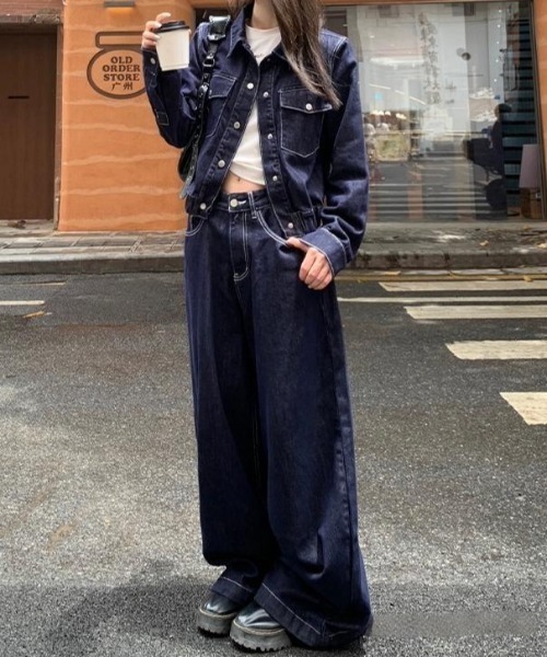 FAVORITO セットアップ デニムショートジャケット+パンツセットアップ