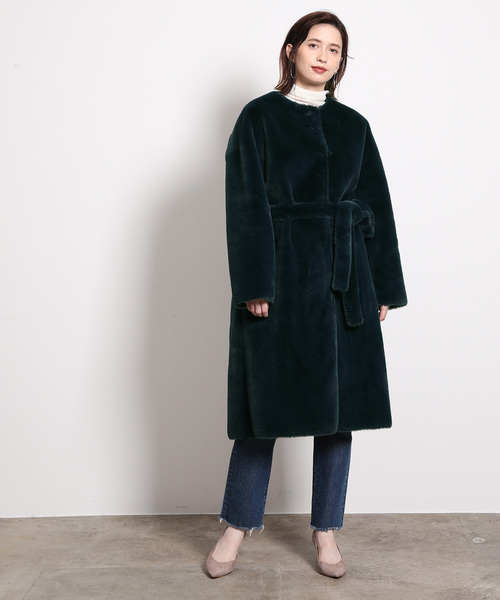 「MADEMOISELLE ROPE'」 ノーカラーコート 36 ダークブラウン レディース_画像2