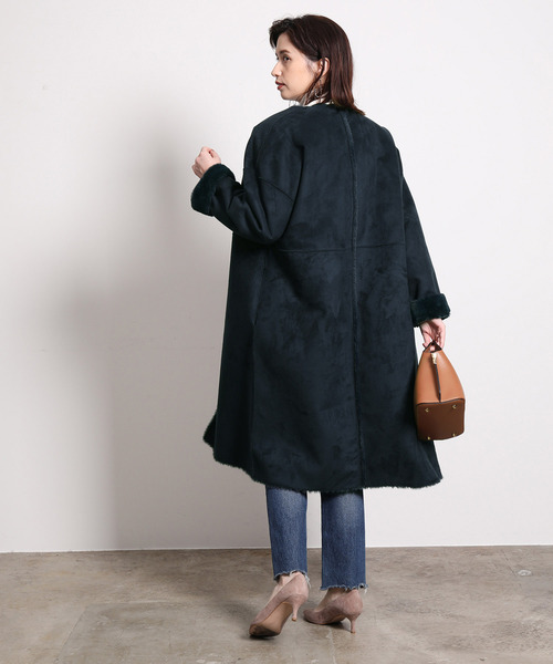 「MADEMOISELLE ROPE'」 ノーカラーコート 36 ダークブラウン レディース_画像3