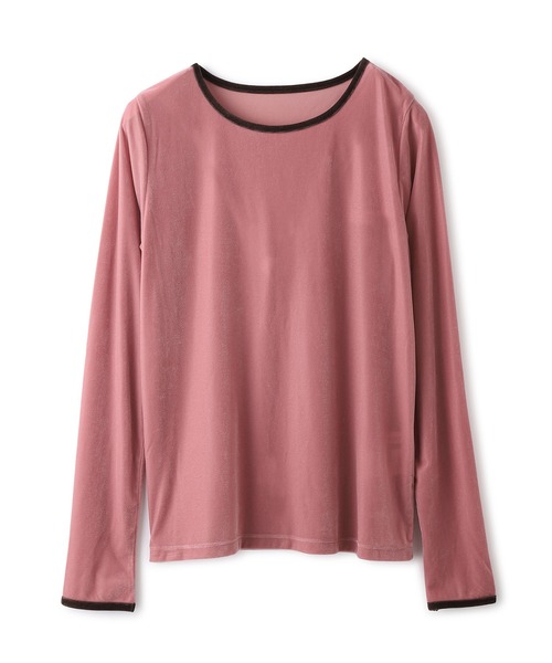 新品タグ付き レイヤードポロカットソー BRW ブラウン ピンク LE CERCLE par rope' tシャツ シアーベロアパイピングプルオーバー