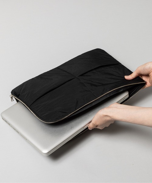 タブレットケース 「kuros’オリジナル」ふかふか塩縮ナイロン PCケース ヨコ型 豊岡製 黒_7