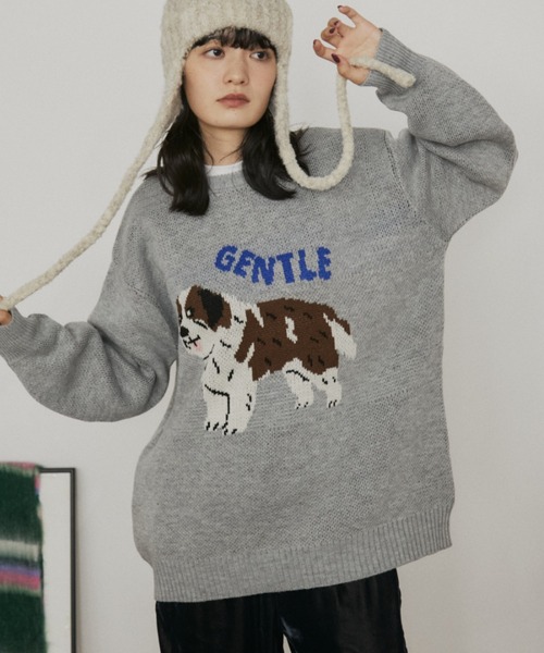 MERLOT（メルロー） ニット セーター オーバーサイズジャガードドッグ