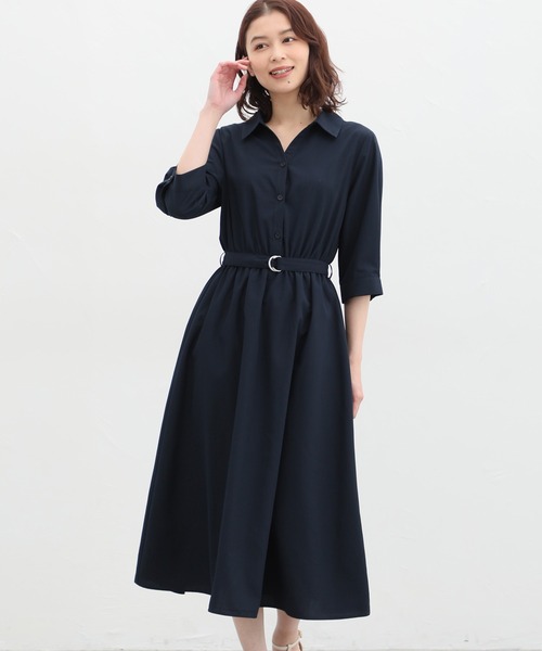 「Honeys」 「GLACIER」シャツワンピース M ホワイト×ブルー レディース_画像4