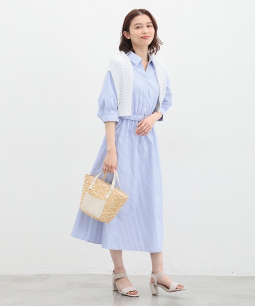 「Honeys」 「GLACIER」シャツワンピース M ホワイト×ブルー レディース_画像5