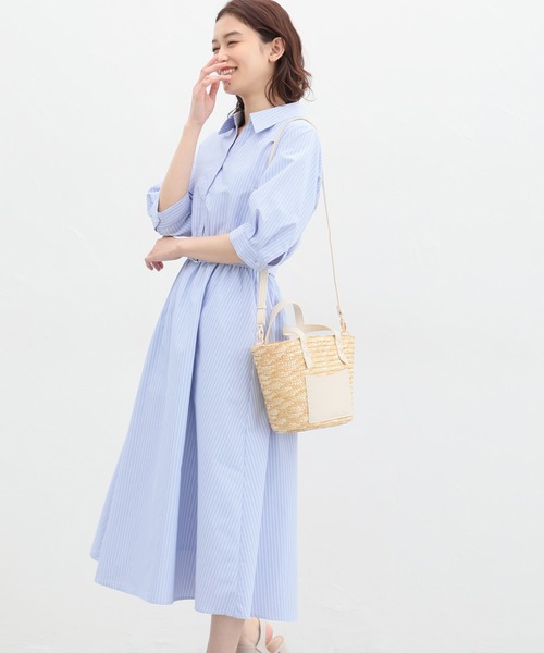 「Honeys」 「GLACIER」シャツワンピース M ホワイト×ブルー レディース_画像7