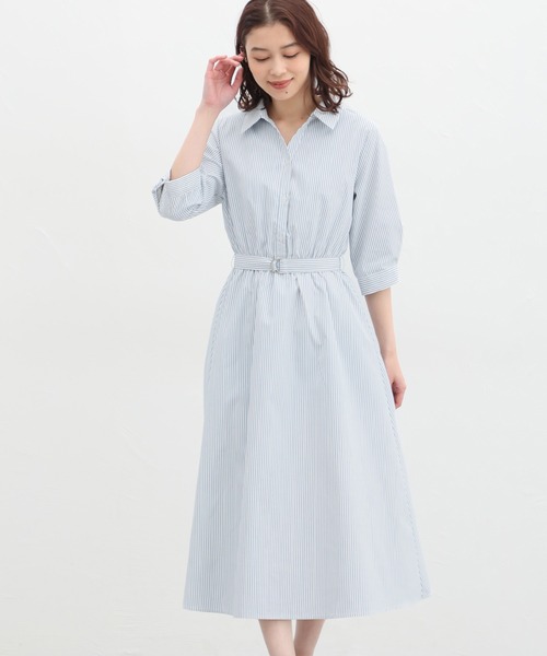 「Honeys」 「GLACIER」シャツワンピース M ホワイト×ブルー レディース_画像9