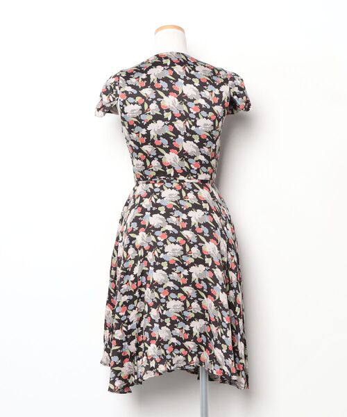 「AMBALI」 花柄半袖ワンピース 34 ブラック レディース_画像2