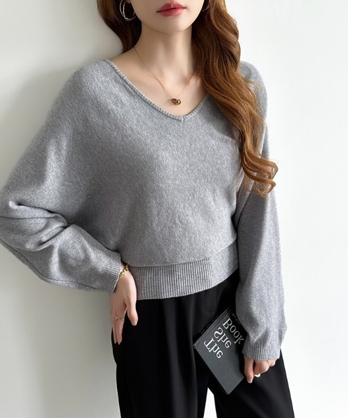 COCOMOMO ニット セーター バックリボンニット Vネック ドルマン