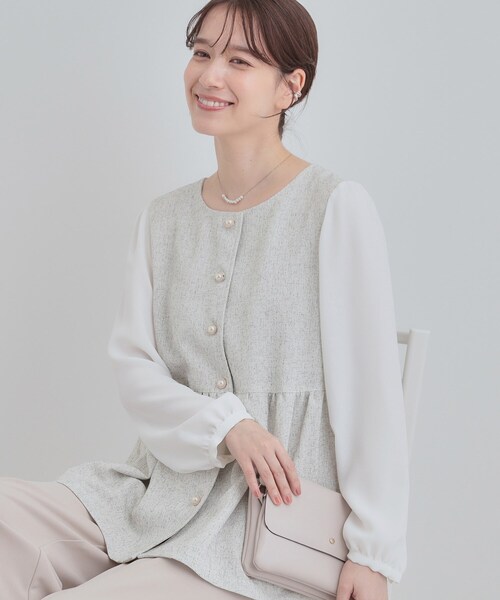 【ゆーまま】グローバルワーク　フェイクレイヤードタンク＋楊柳ブラウス WEB限定 GW SPECIAL PRICE】LINEN混シアー楊柳ブラウス（6-0021-3-21