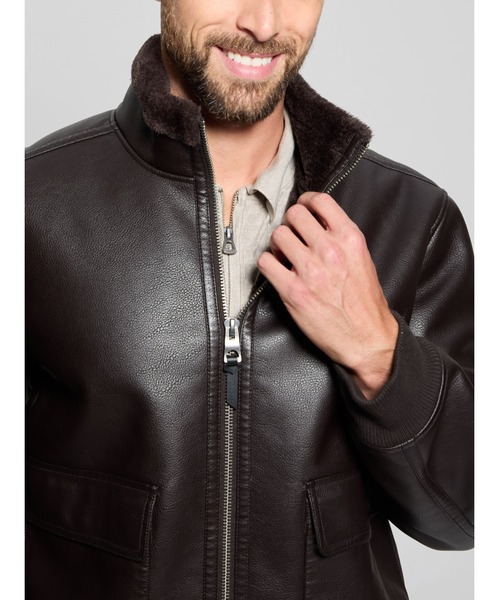 GUESS（ゲス） レザージャケット X-LARGE ブラウン メンズ : ZOZOTOWN