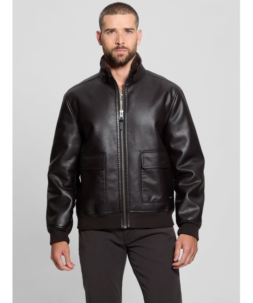 GUESS（ゲス） レザージャケット X-LARGE ブラウン メンズ : ZOZOTOWN