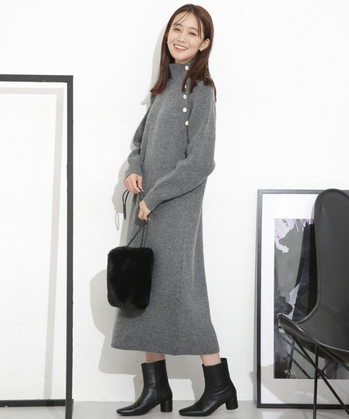 「NANO universe」 ニットワンピース FREE グレー レディース_画像4