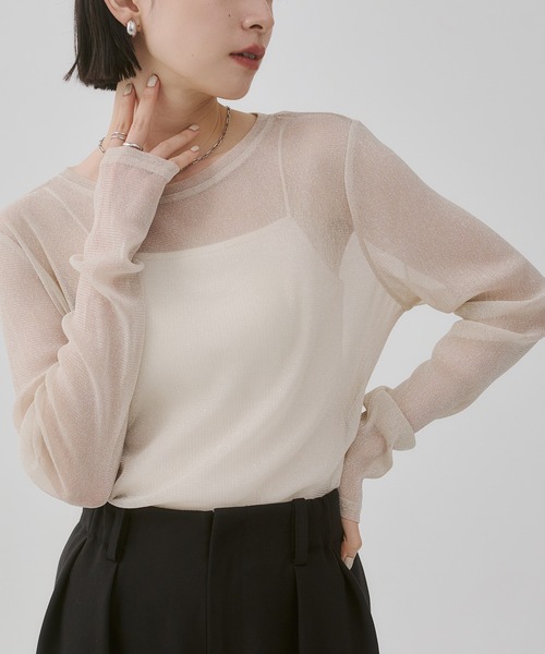 hunch（ハンチ） tシャツ ラメシアークルーネックトップス レディース