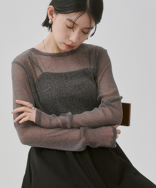 即発送♡残1点♡トップスのみL hunch（ハンチ） tシャツ ラメシアークルーネックトップス レディース