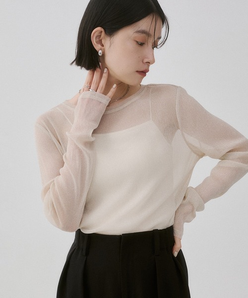 hunch（ハンチ） tシャツ ラメシアークルーネックトップス レディース