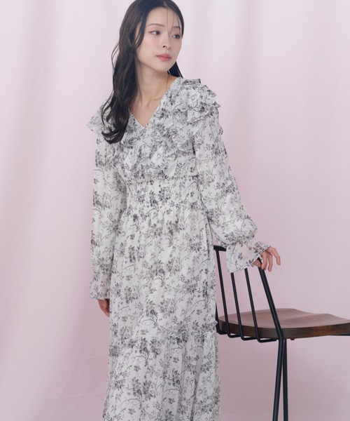 新品未使用　ジルスチュアート　花柄フリル付きワンピース サイズ2 JILL by JILL STUART（ジルバイジルスチュアート） ワンピース 花柄