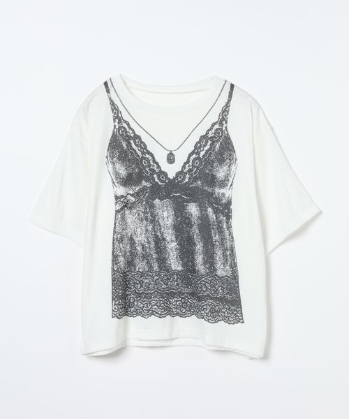 JEANASIS（ジーナシス） tシャツ 半袖 トロンプルイユレースビスチェ