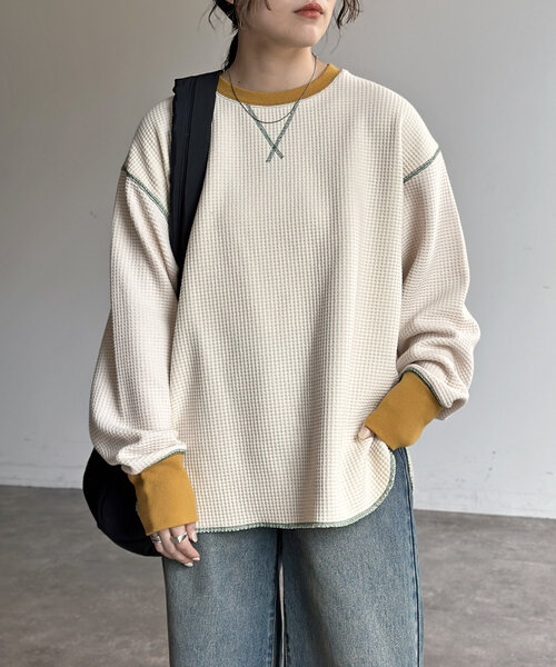 「CPCM」 長袖カットソー LARGE ネイビー レディース_画像7