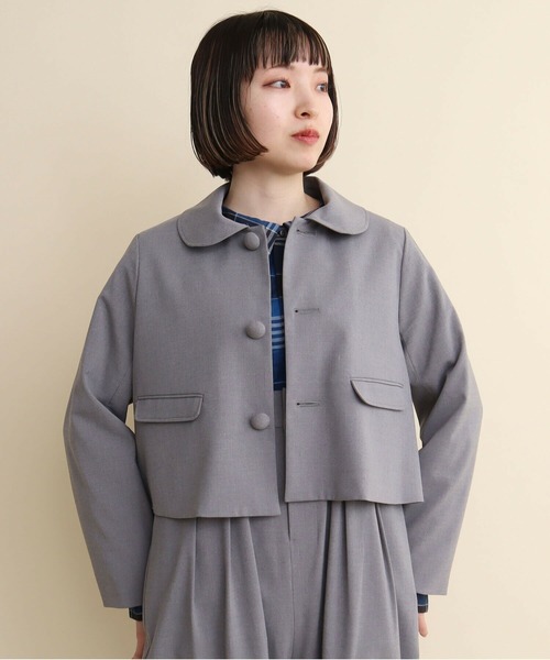 ウール縮絨丸襟ショートジャケットラウンドカラー　ブラック COMOLI 縮絨ウール ジップ ショート ジャケット , Black – Navyblue