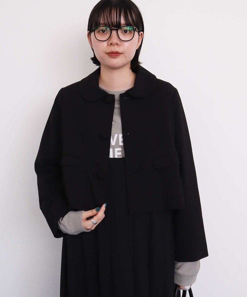 ウール縮絨丸襟ショートジャケットラウンドカラー　ブラック COMOLI 縮絨ウール ジップ ショート ジャケット , Black – Navyblue