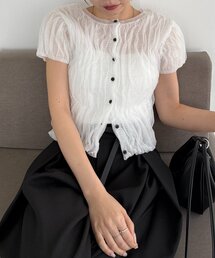 CAPRICIEUX LE'MAGE シャーリング半袖カーディガン CAPRICIEUX LE'MAGE（カプリシューレマージュ） カーディガン