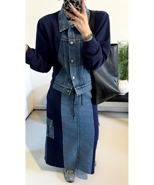 FAVORITO セットアップ デニム切り替えスウェットジャケットスカート